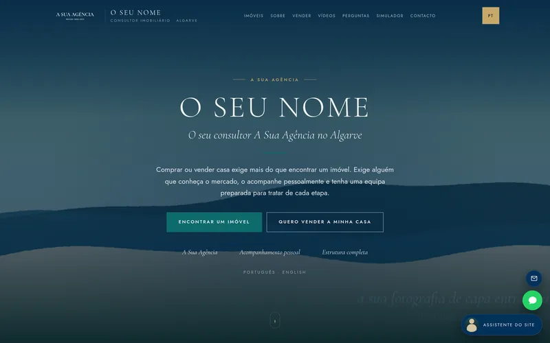 Site do consultor no computador, com o nome em destaque e a marca da agência